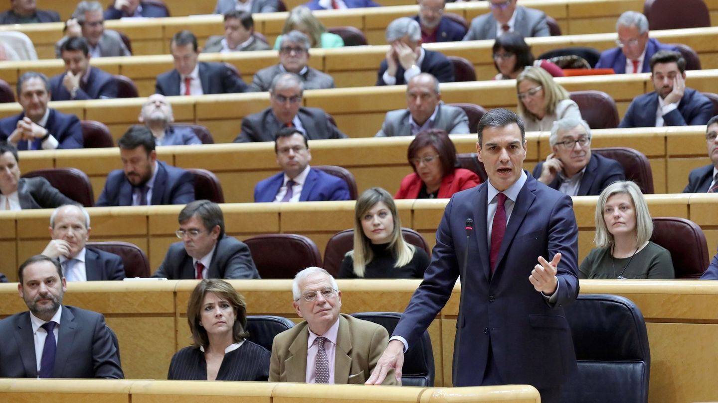 El presidente Pedro Sánchez, el pasado 19 de febrero en el pleno del Senado. (EFE)