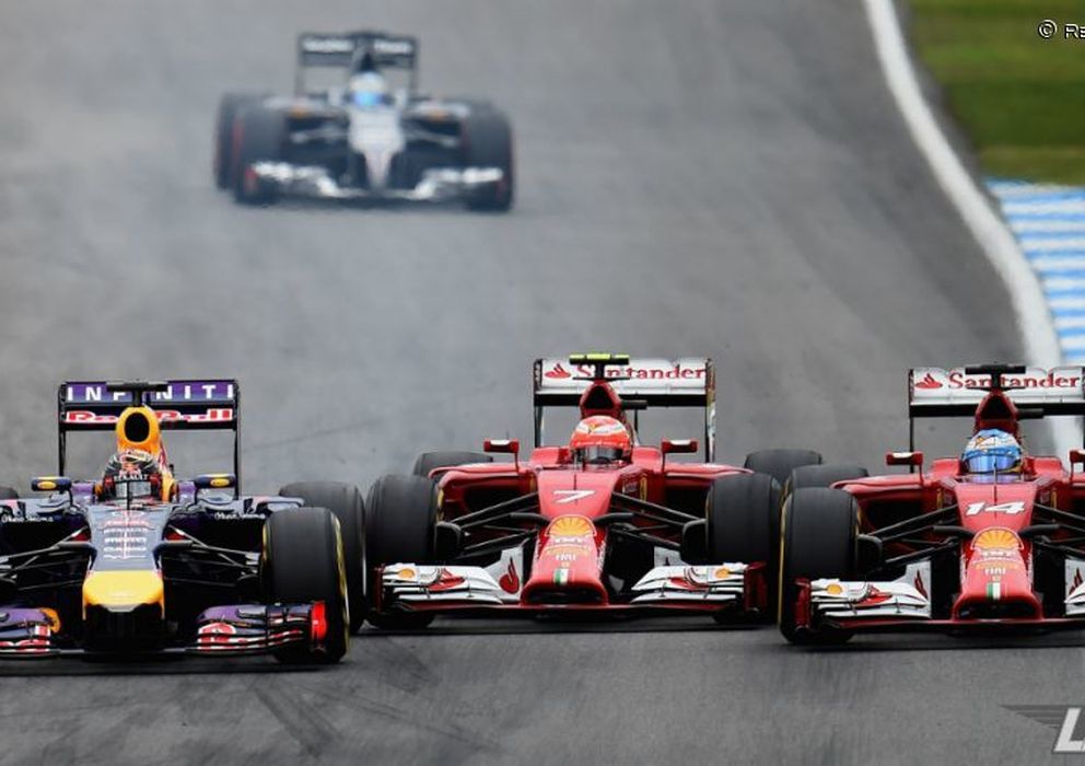 Foto: Raikkonen, entre Vettel y Alonso en el GP de Alemania.