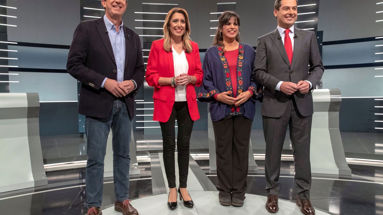 Foto: Juan Marín, Susana Díaz, Teresa Rodríguez y Junama Moreno fueron los candidatos que hace cuatro años participaron en los debates. (EFE/Julio Muñoz)