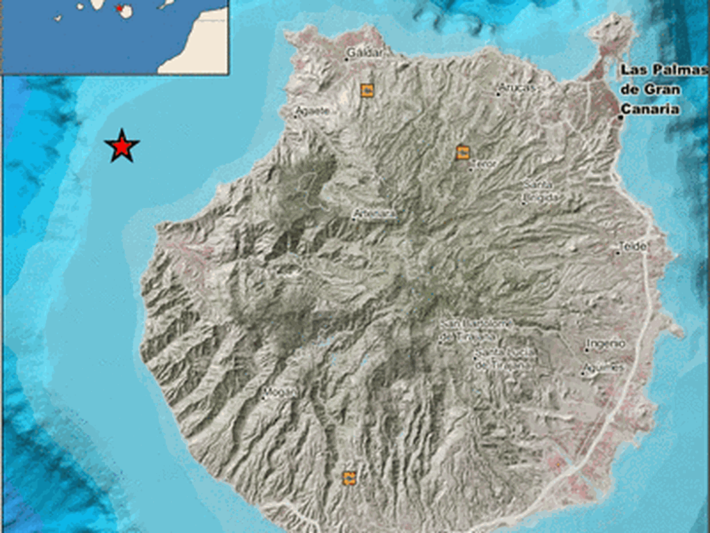 Epicentro del terremoto en las proximidades de La Aldea de San Nicolás. (IGN)