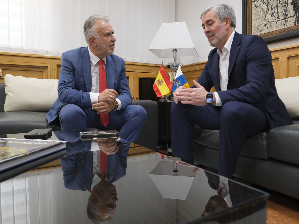 Foto: El presidente de Canarias, Fernando Clavijo (d), y el ministro de Política Territorial, Ángel Víctor Torres (i) en la Comisión Bilateral. (EFE/Ángel Medina G.)
