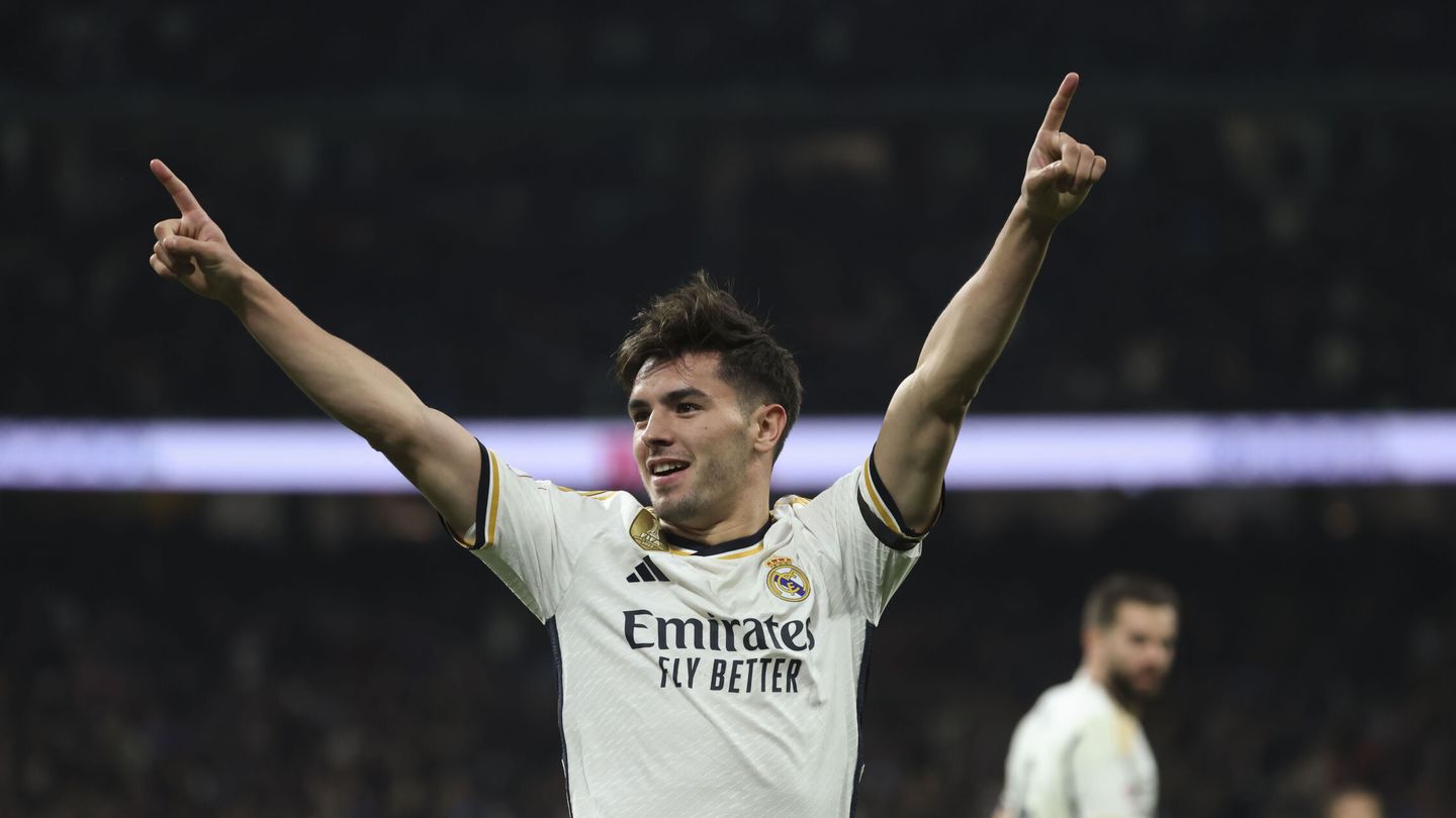 Brahim Díaz celebra un gol con el Real Madrid. (EFE/Kiko Huesca)