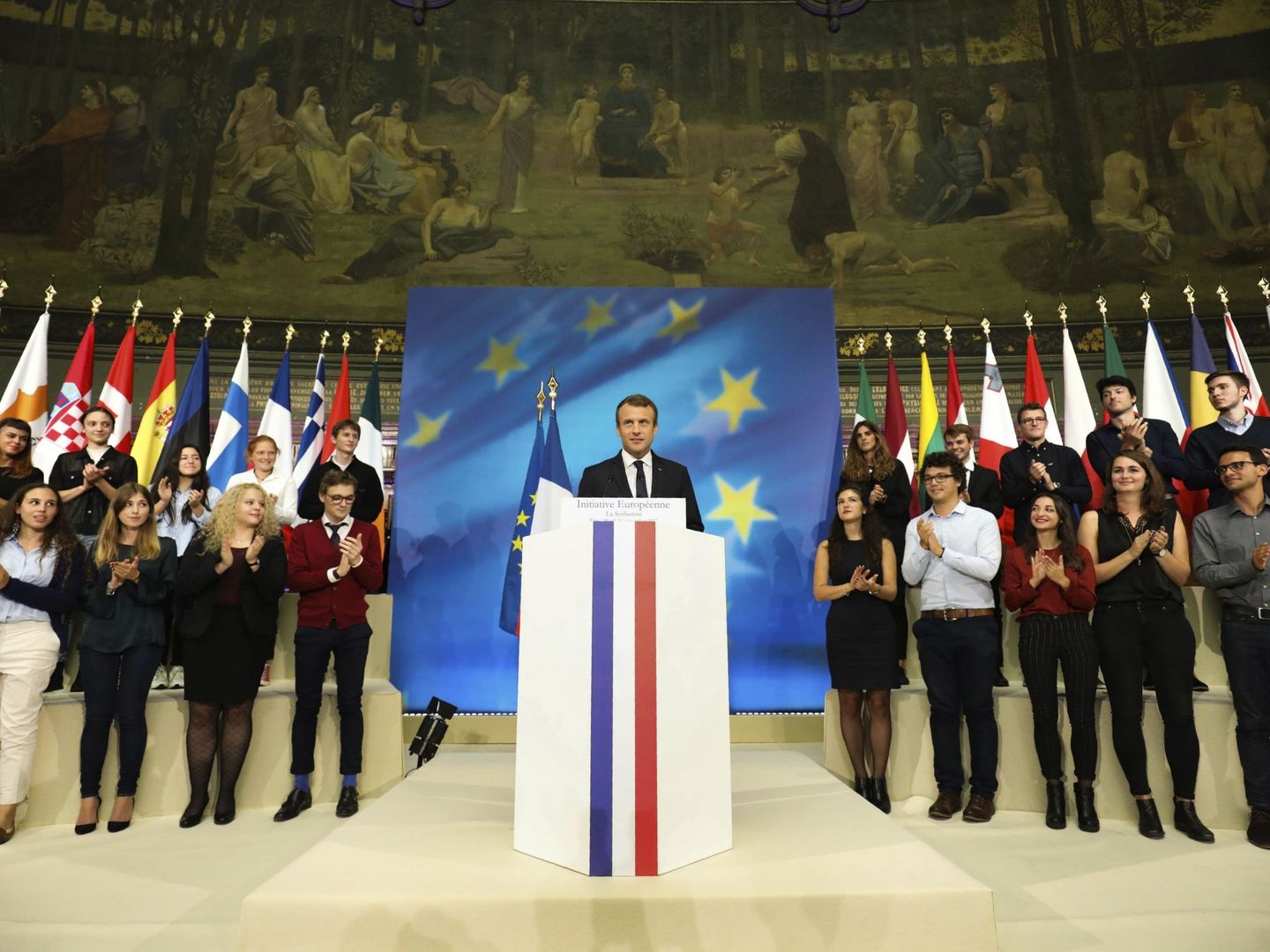 Discurso de Emmanuel Macron en la Sorbona de París. (EFE)