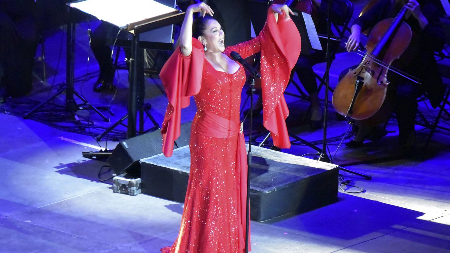 Isabel Pantoja en pleno show musical. (Gtres)