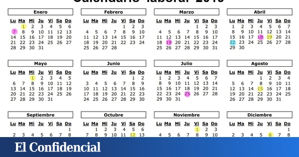 Prisionero de guerra Granjero soplo Calendario laboral de 2019: ocho festivos nacionales y solo un gran  puente... en agosto