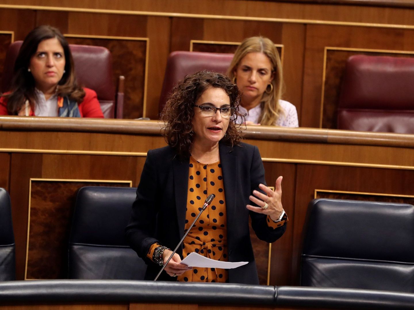 La ministra de Hacienda María Jesús Montero, durante el pleno del Congreso de los Diputados. (EFE)
