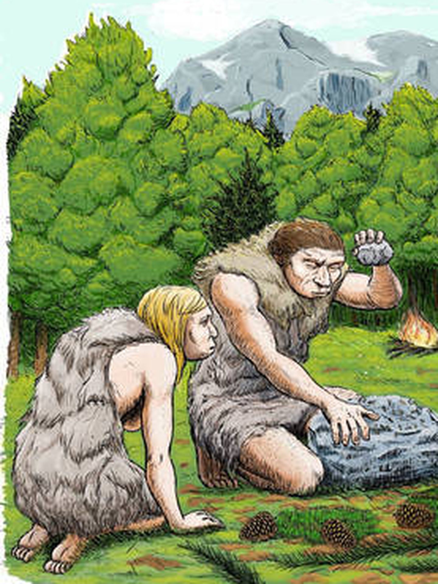 Cinco neandertales de El Sidrón degustan setas, piñones y musgo. / Abel Grau (CSIC)