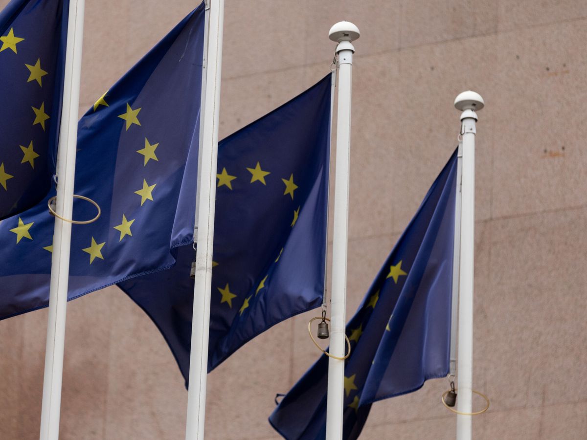 Foto: La bandera de la Unión Europea está formada por 12 estrellas amarillas dispuestas en círculo sobre un fondo azul. (Europa Press / Eduardo Parra)