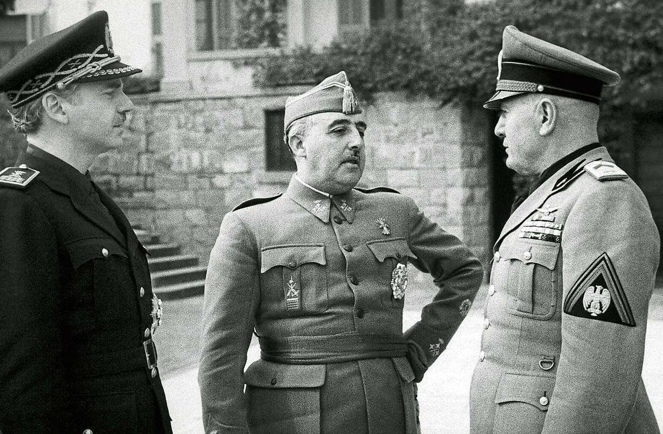 Serrano Suñer, Franco y Mussolini.