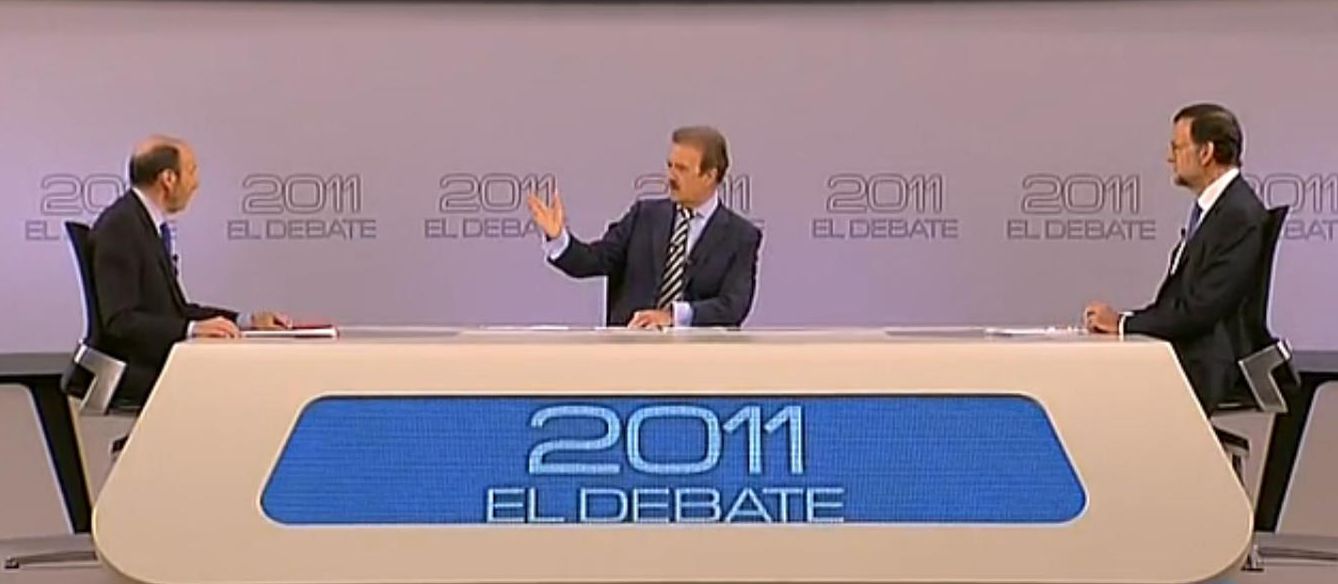 Captura del debate electoral de 2011 en RTVE entre los entonces candidatos Rajoy y Rubalcaba. (EC)