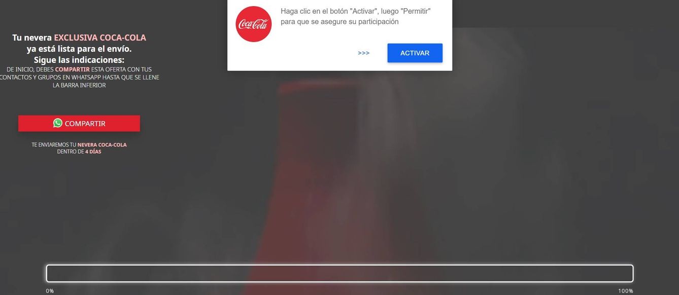 Así es la supuesta web de Coca-Cola.