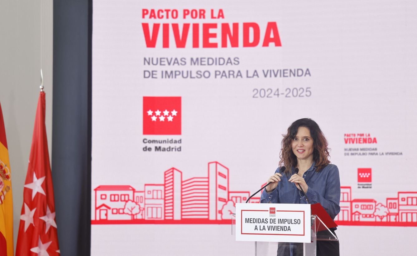 La presidenta madrileña, Isabel Díaz Ayuso, en la presentación del plan 'de choque' para construir vivienda asequible. (EFE)