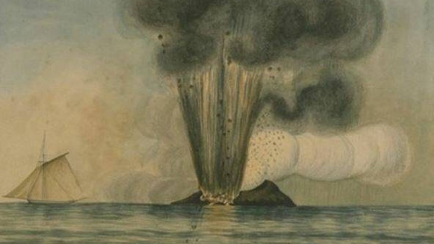 Estampa antigua de la erupción de un volcán en la zona del golfo de Nápoles a principios del siglo XIX. (Wikimedia)