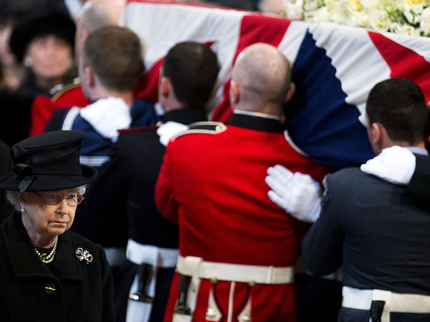 Isabel II, en el funeral de Margaret Thatcher en abril de 2013. (Getty)