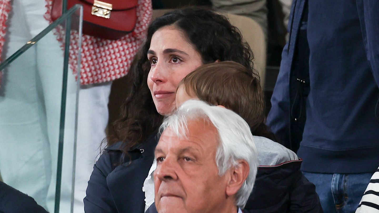 Xisca Perelló, emocionada ante la derrota de su marido, Rafa Nadal. (Gtres)