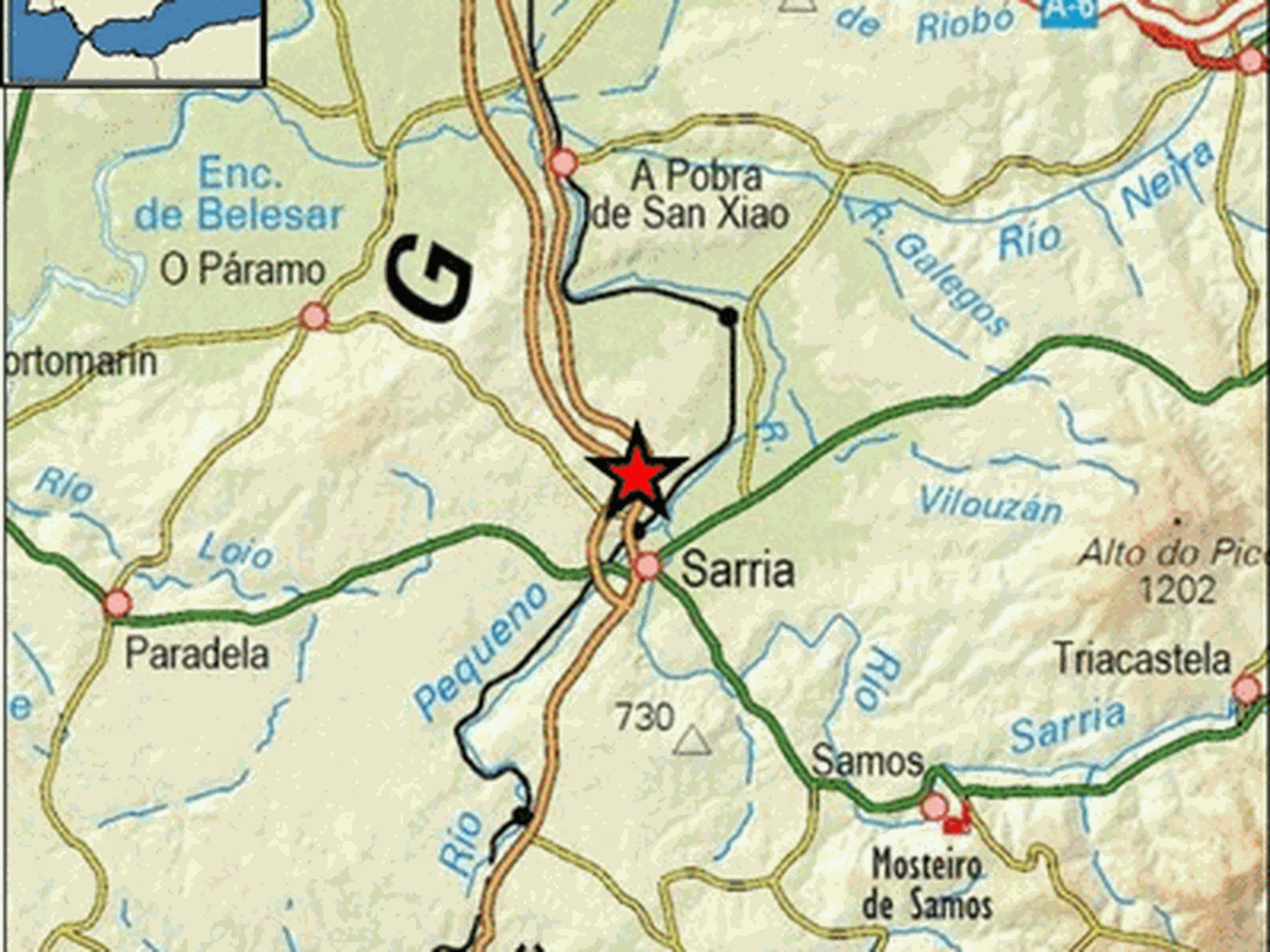 Epicentro del terremoto en las proximidades de Sarria. (IGN)