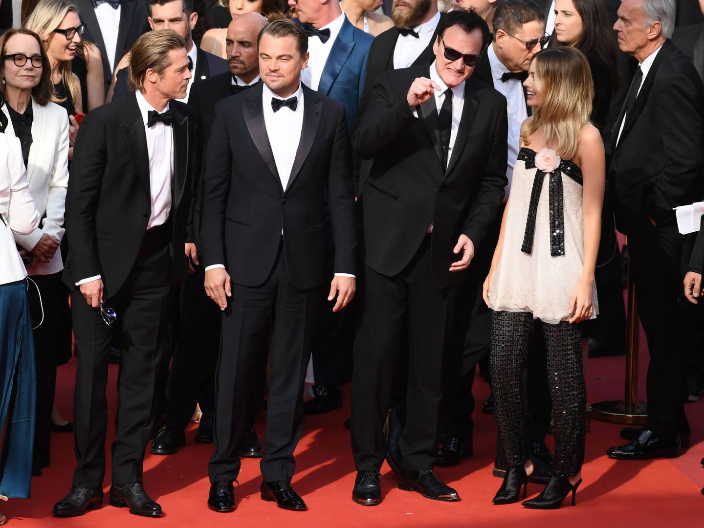 Brad Pitt, Leonardo Dicaprio, Quentin Tarantino y Margot Robbie en Cannes. (Getty)