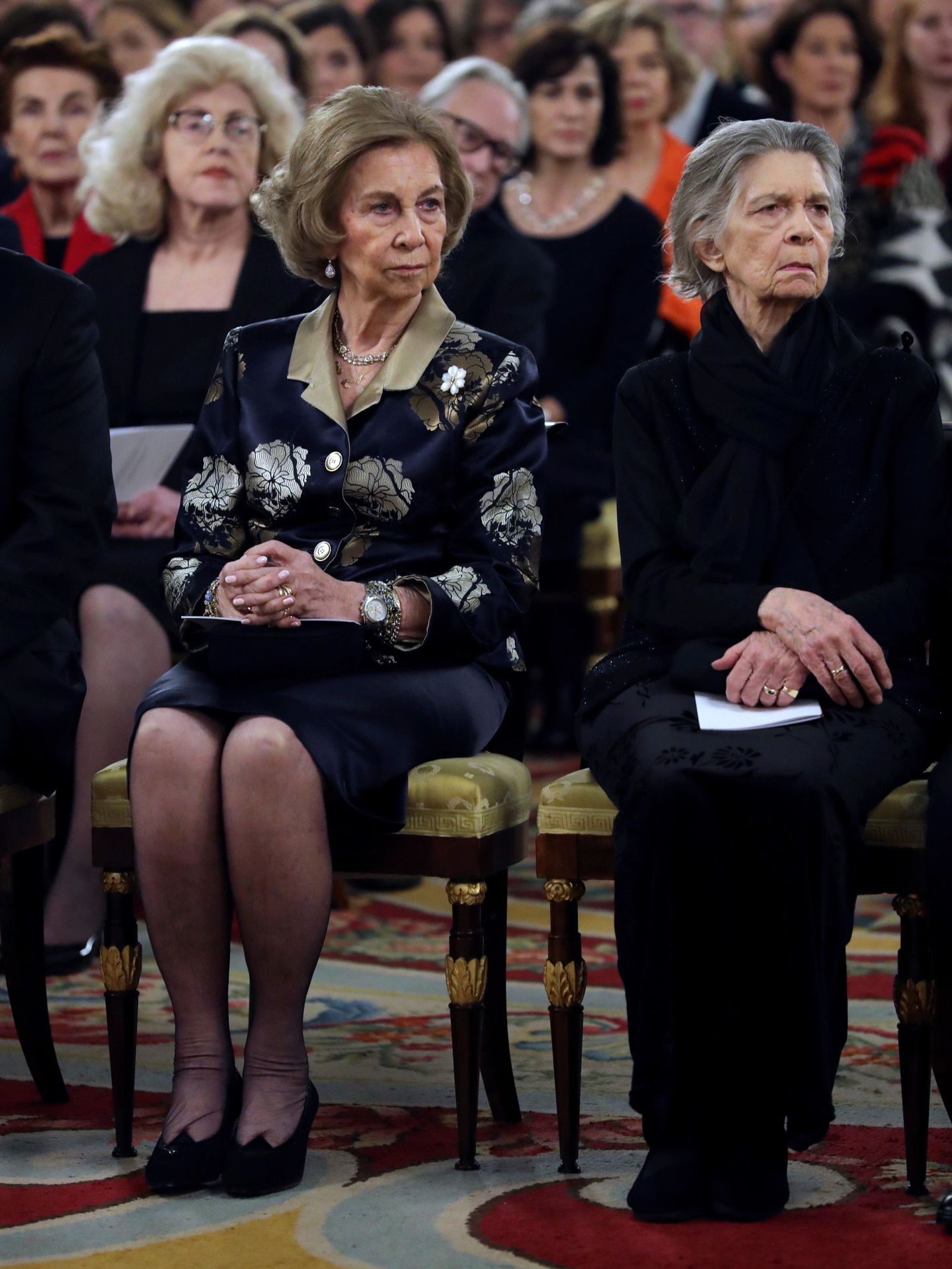 Irene de Grecia y la reina Sofía, en un acto público en Madrid. (EFE)