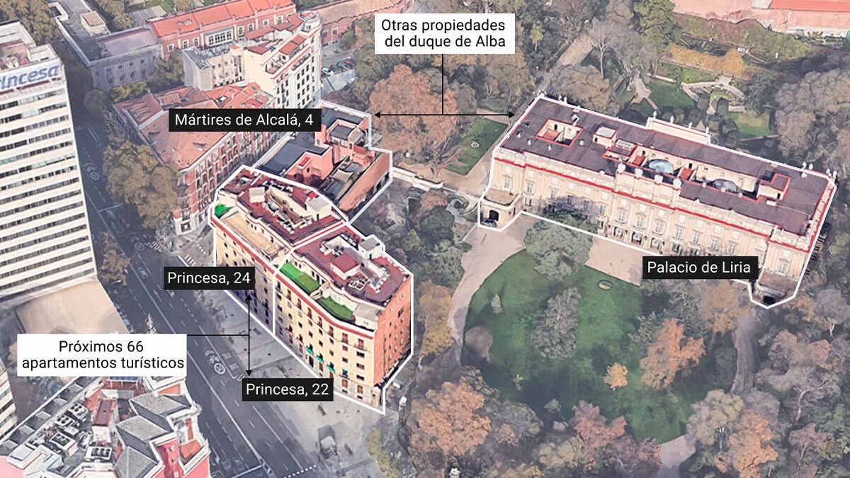 El duque de Alba unirá dos edificios junto al Palacio de Liria para 66 pisos turísticos