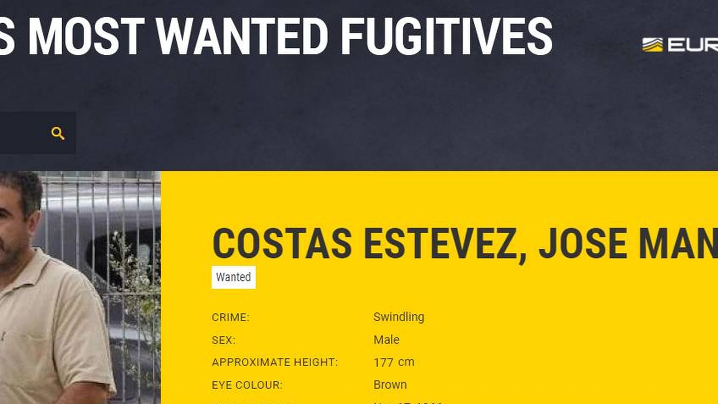 Ficha de busca y captura de José Manuel Costas Estévez en la página de Europol.