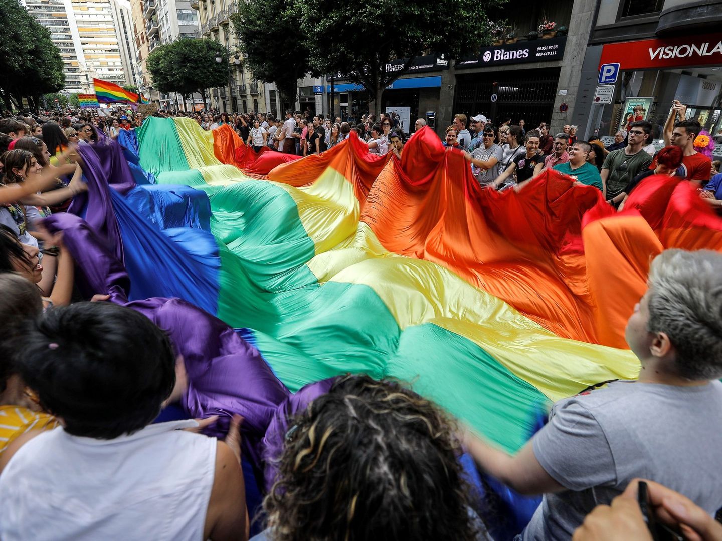 Participantes en la marcha del Orgullo LGTBI en Valencia. (EFE)