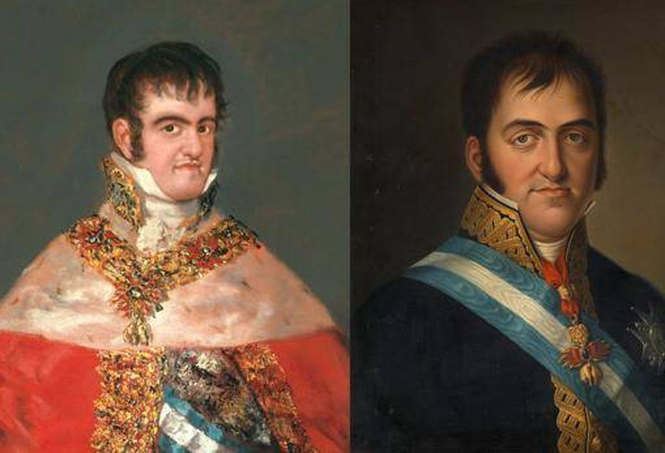 'Fernando VII con manto real' de Goya (1814-1815) y 'Fernando VII' de Luis de la Cruz y Ríos (1825).