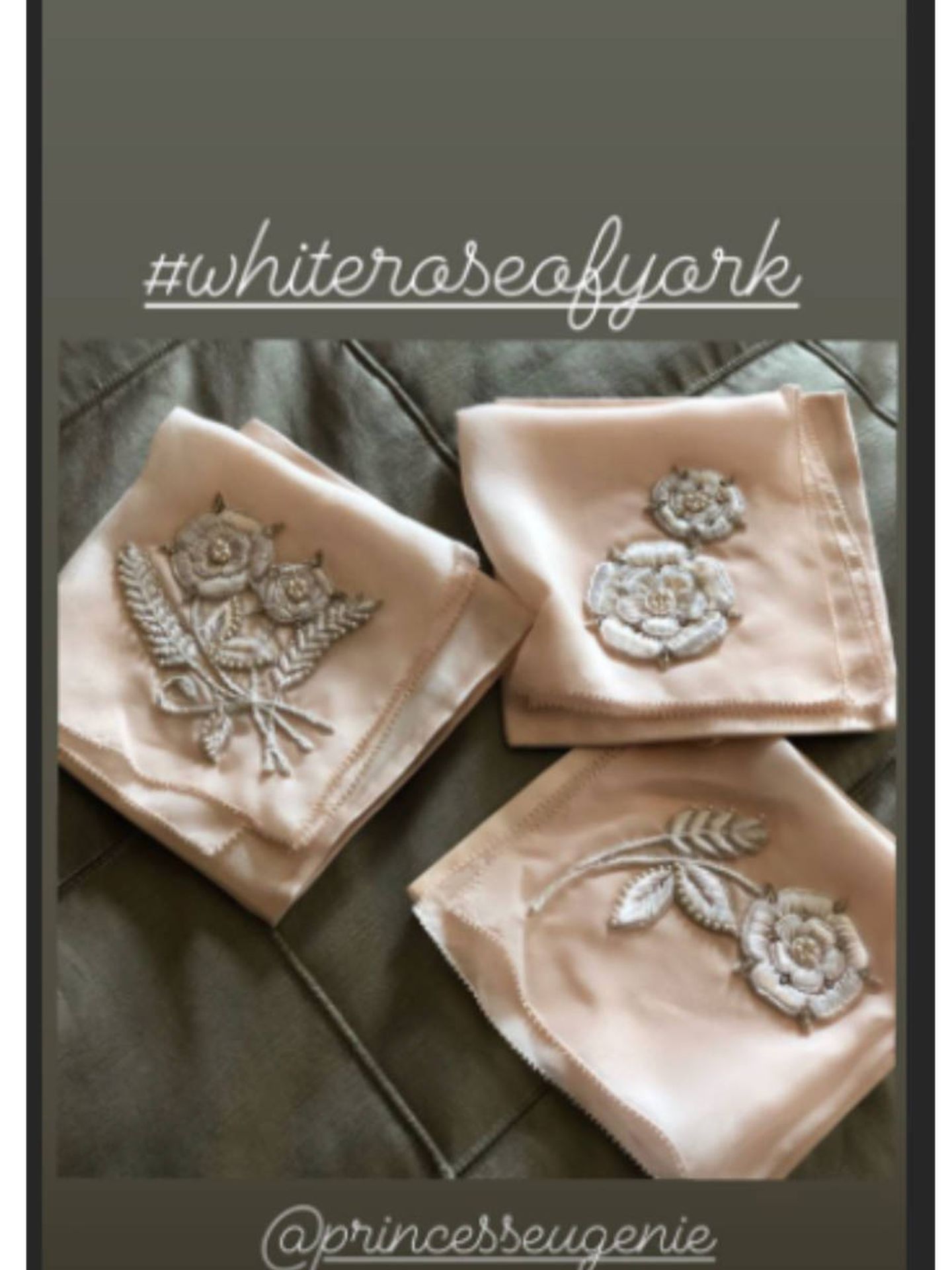 Pañuelos diseñados por Zac Posen para la boda de Eugenia de York. (Instagram @zacposen)