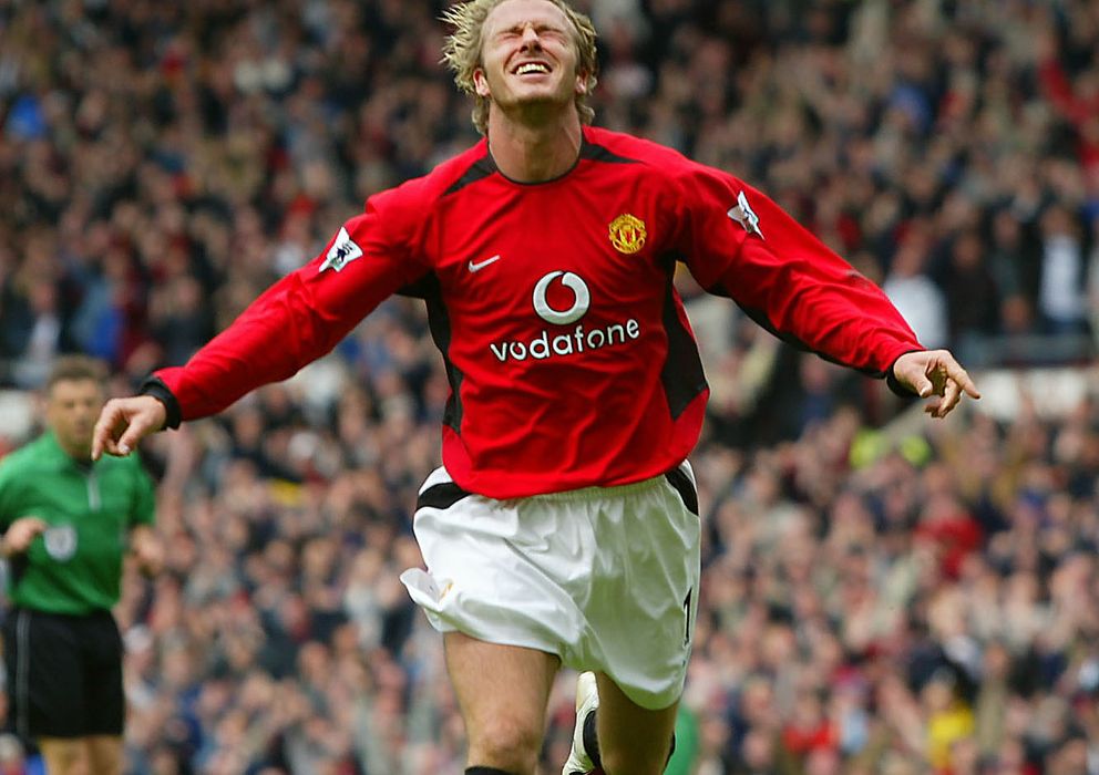 Foto: David Beckham celebra un gol durante su etapa como jugador del Manchester United.