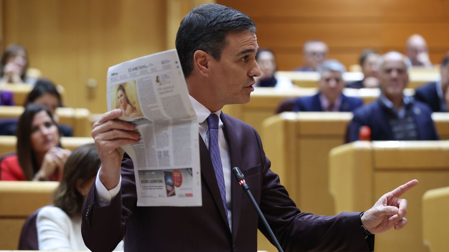 El presidente del Gobierno, Pedro Sánchez, interviene en el pleno del Senado. (EFE/Kiko Huesca)
