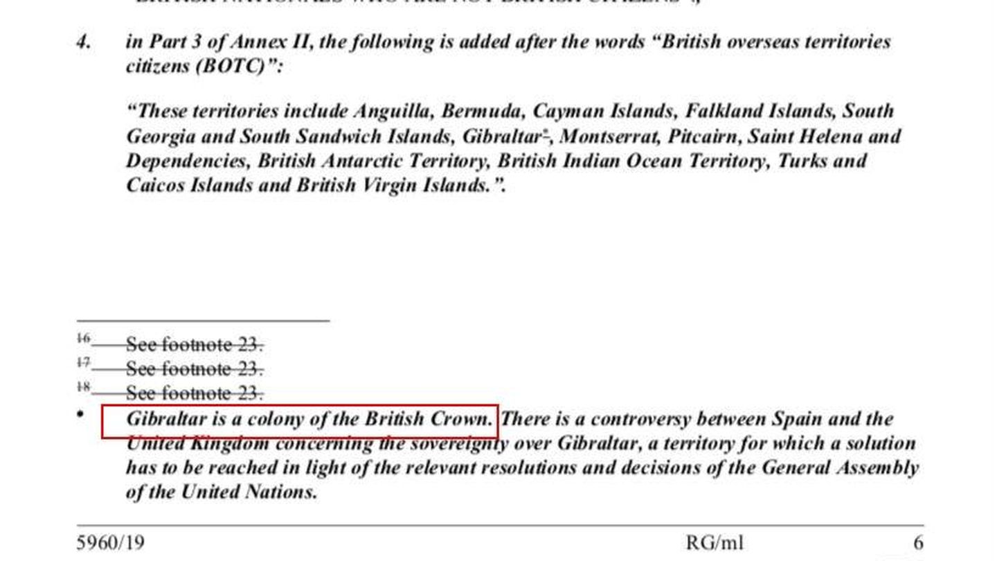 Extracto del documento donde se habla de Gibraltar como 