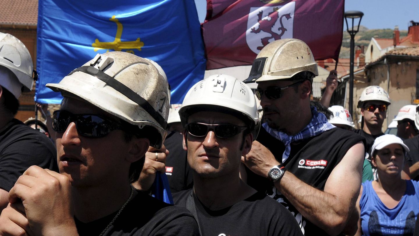 Llegada de la 'marcha del carbón' a La Robla (León) en julio de 2012. (EFE)