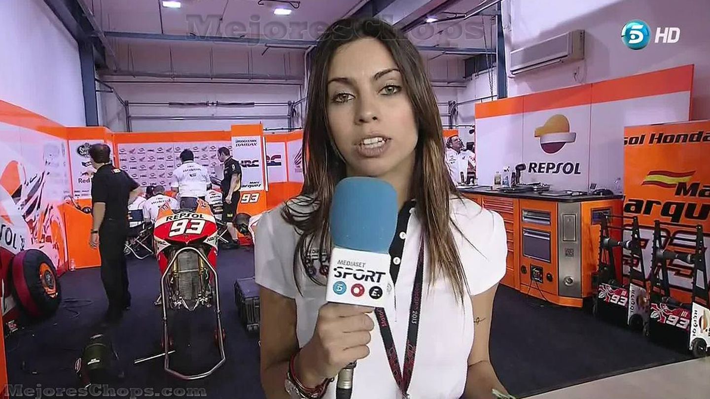 Melissa Jiménez como reportera de 'Moto GP'. (Telecinco)