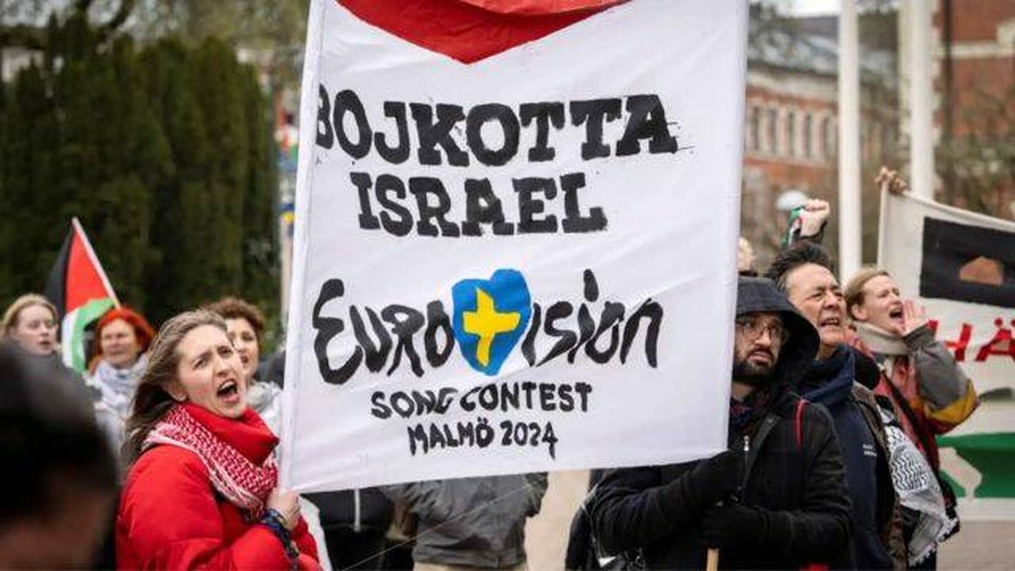 Protestas en Malmö (Suecia) pidiendo el boicot de Israel en Eurovisión 2024 (EFE/Johan Nilsson)