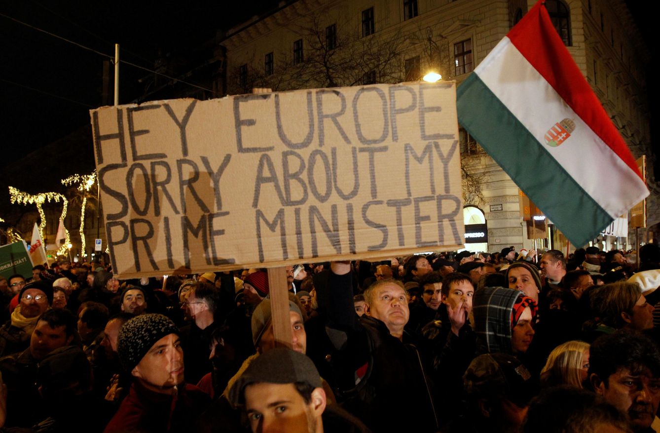 Protesta contra el primer ministro húngaro Víktor Orbán en Budapest. (Reuters)