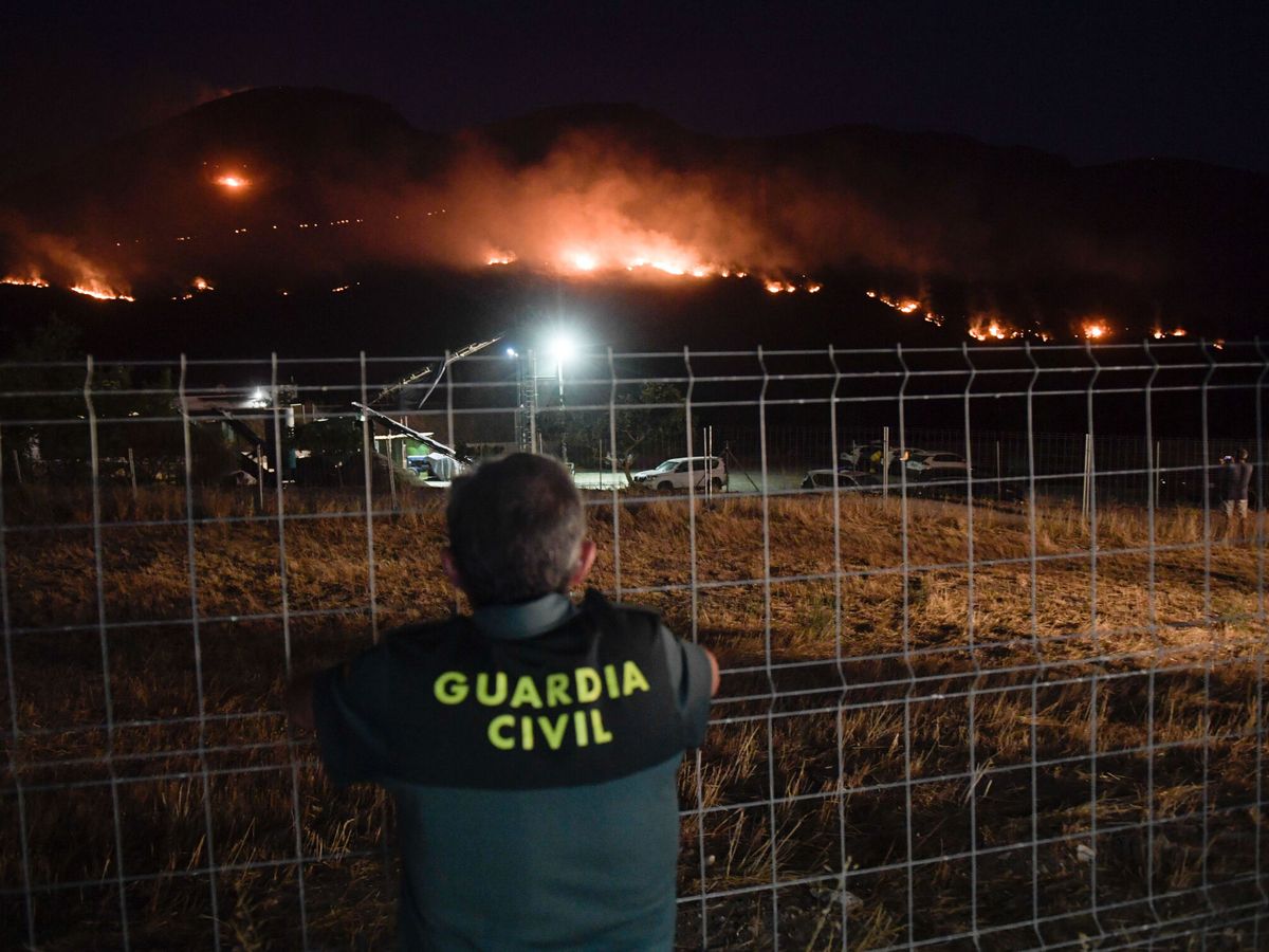 Foto: Foto de archivo de un incendio y un Guardia Civil en Pinos Puente, Granada. (EFE/Miguel Ángel Molina).