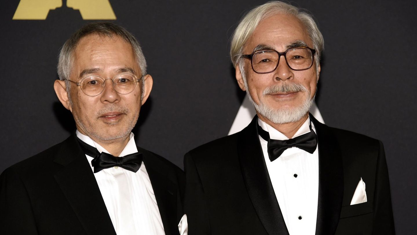 El productor Toshio Suzuki y su colega Hayao Miyazaki en los Oscar de 2014. (Reuters/Kevork Djansezian)