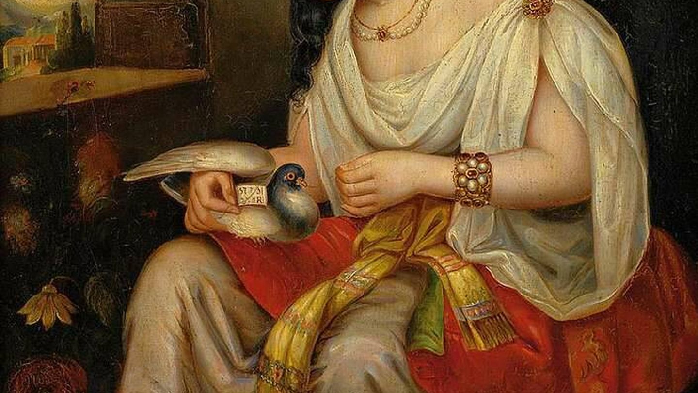 Detalles de Joven con una paloma mensajera, por Hans Hassenteufel. (Wikimedia)