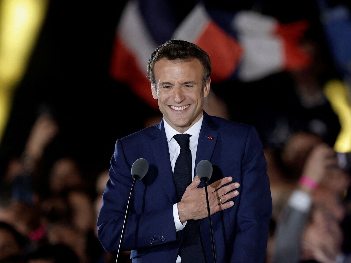Macron, durante su discurso en la noche electoral. (Reuters)