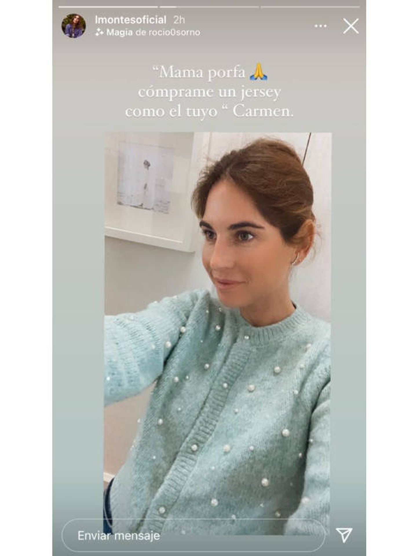 Un storie de Lourdes Montes con la chaqueta de punto de Zara Kids. (Instagram @lmontesoficial)