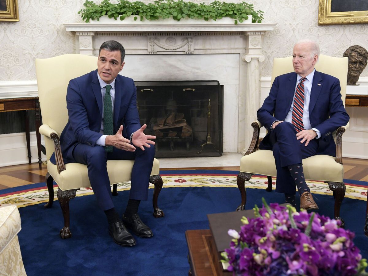 Foto: Pedro Sánchez, junto a Joe Biden. (EFE/Lenin Nolly)