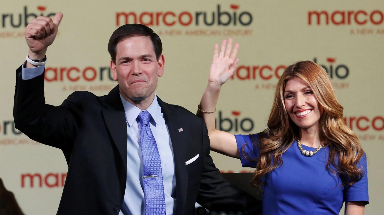 Foto: El senador republicano Marco Rubio junto a su esposa, Jeanette, el día que anunció su candidatura (Reuters)