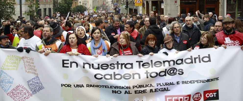 Trabajadores de Telemadrid protestan por el ERE. (Efe)