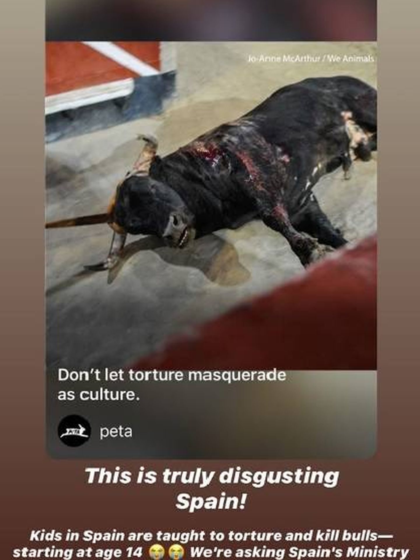 Hamilton utilizó una imagen de PETA para denunciar la tauromaquia en España