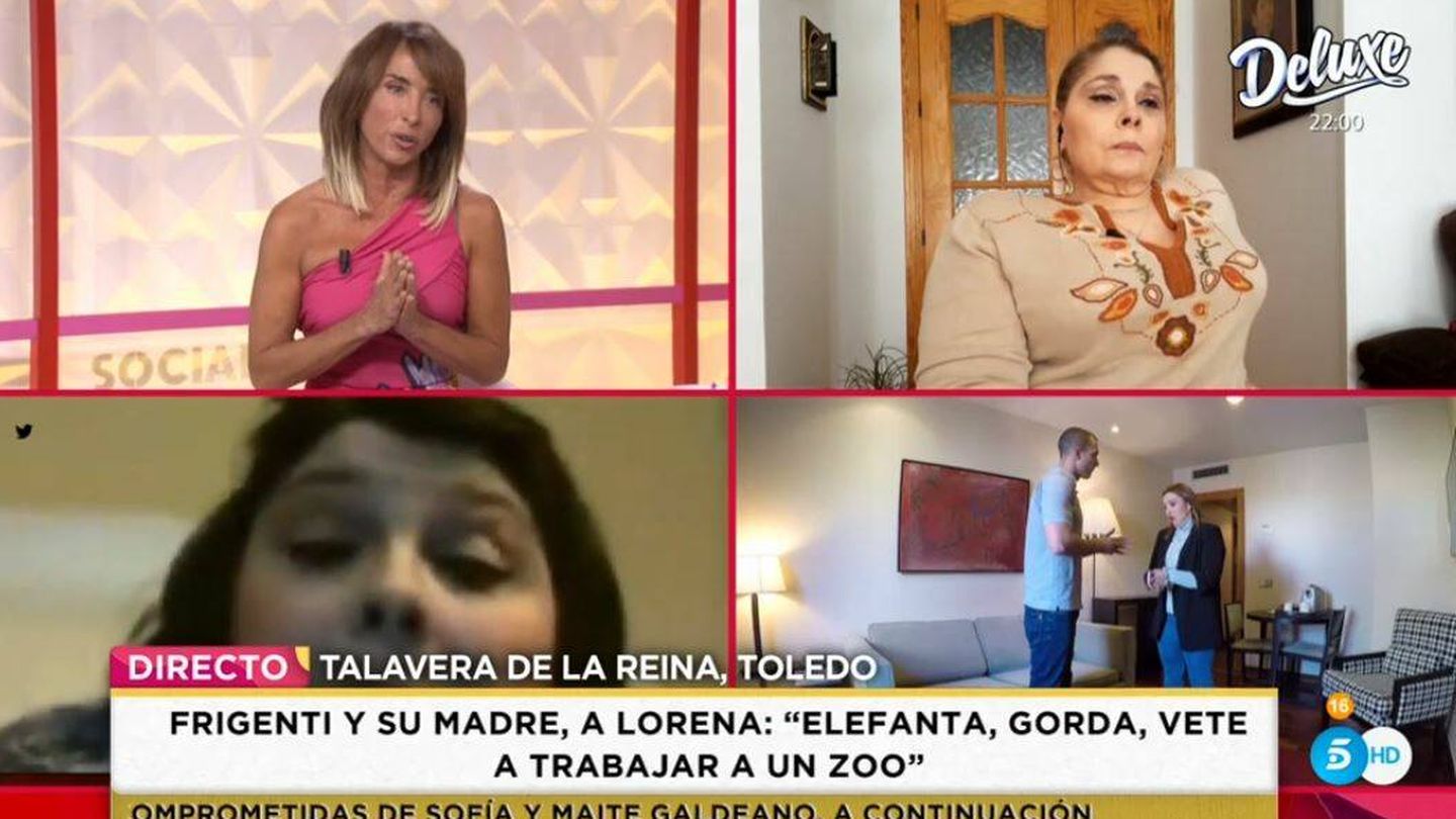 María Patiño y la madre de Miguel Frigenti, en 'Socialité'. (Mediaset)