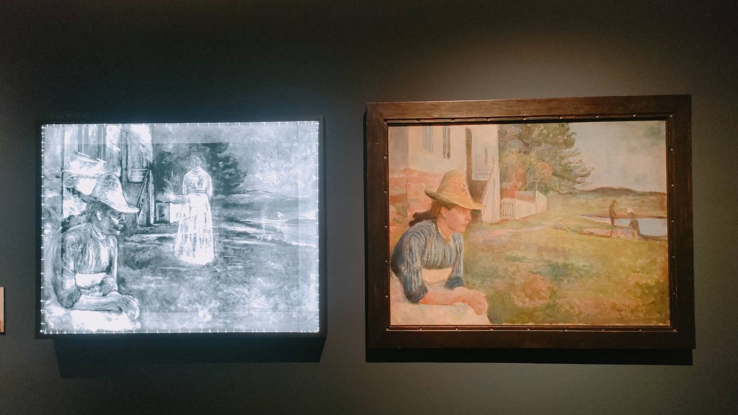 Atardecer, de Munch, con la fotografía que desvela la imagen borrada (P.C.)