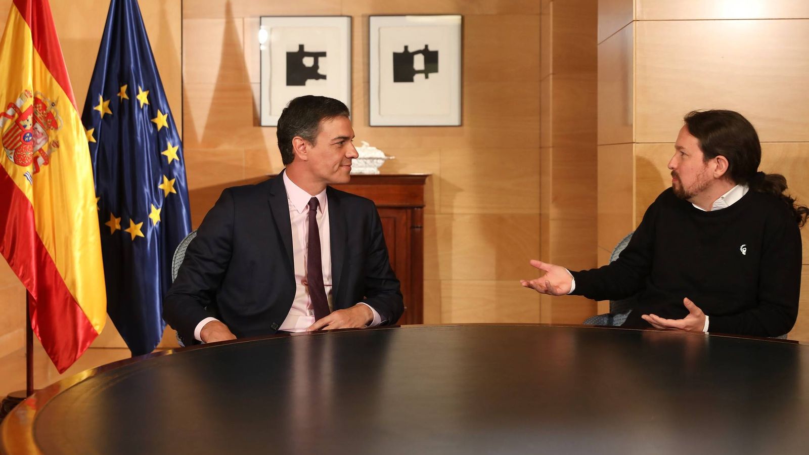 Foto: Pedro Sánchez y Pablo Iglesias, durante su reunión en el Congreso de los Diputados, este 11 de junio de 2019. 