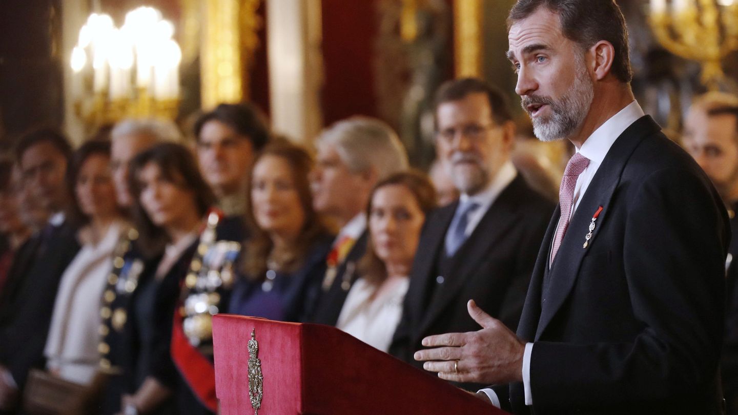 El Rey, durante su intervención en la tradicional recepción al cuerpo diplomático acreditado en España.
