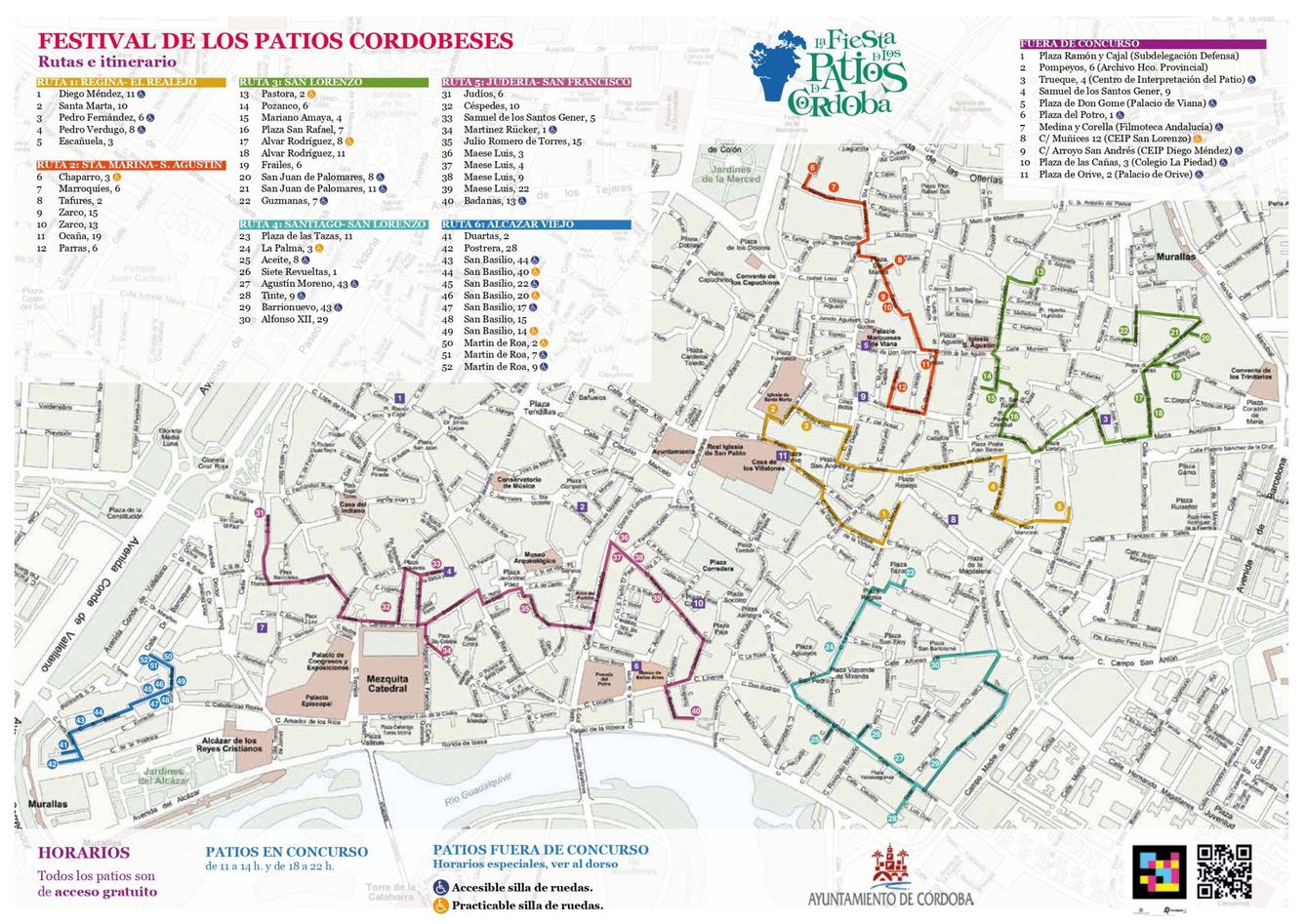 Mapa de las rutas para visitar los patios cordobeses (Ayuntamiento de Córdoba)