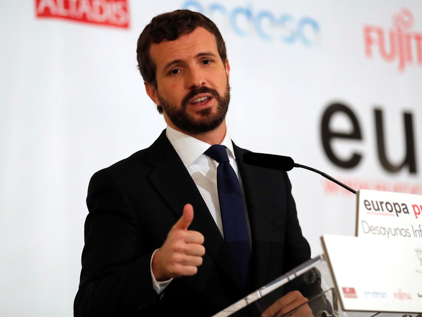 El líder del Partido Popular (PP), Pablo Casado, participa en un desayuno informativo. (EFE)