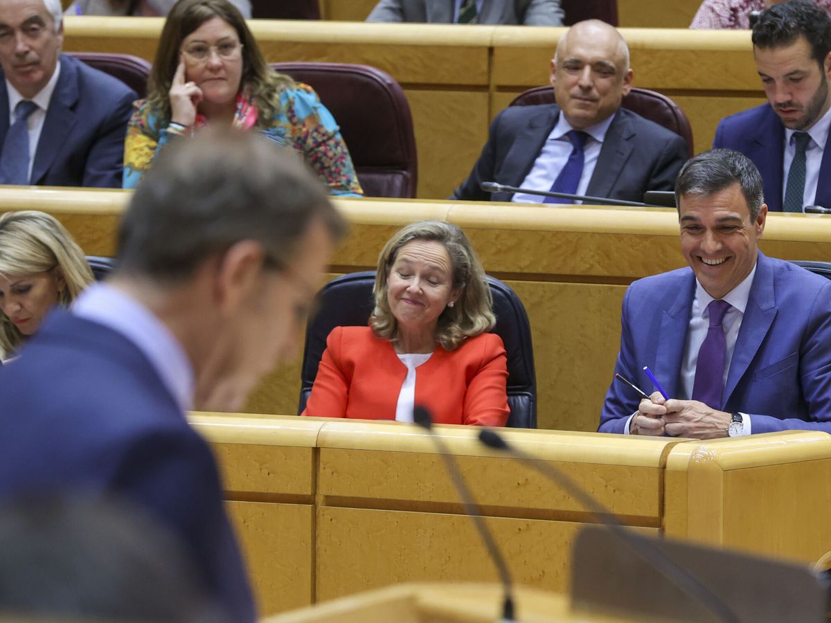 Foto: El líder del PP, Alberto Núñez Feijóo, frente al presidente del Gobierno, Pedro Sánchez, en el pleno del Senado. (EFE/Kiko Huesca)